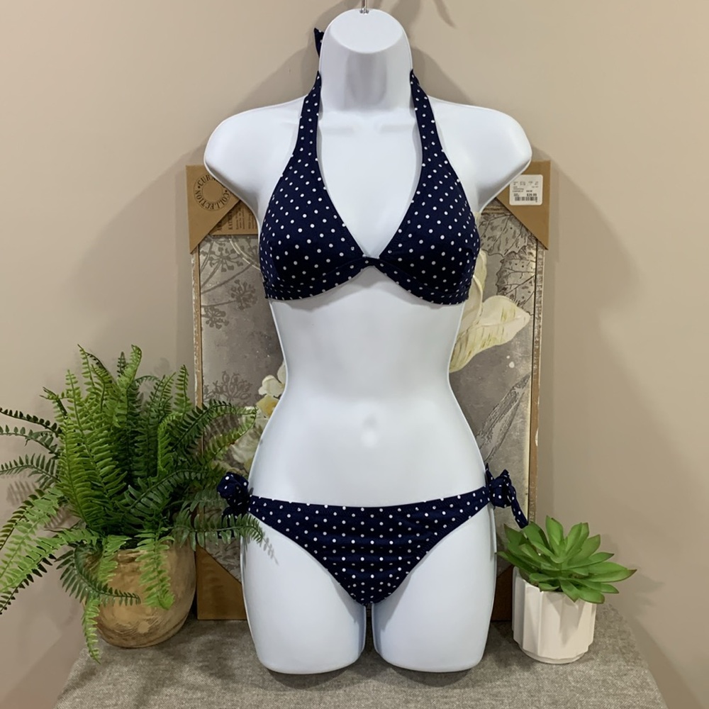LANDS END Deep Sea Polka Dot Triangle Bikini bottom in XS & Bikini Top in XXS